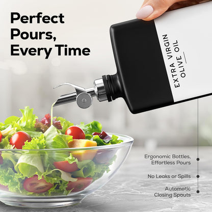 Black Glass Olive Oil Dispenser Bottle for Kitchen by Brighter Barns - Soy Sauce Dispenser, Coffee