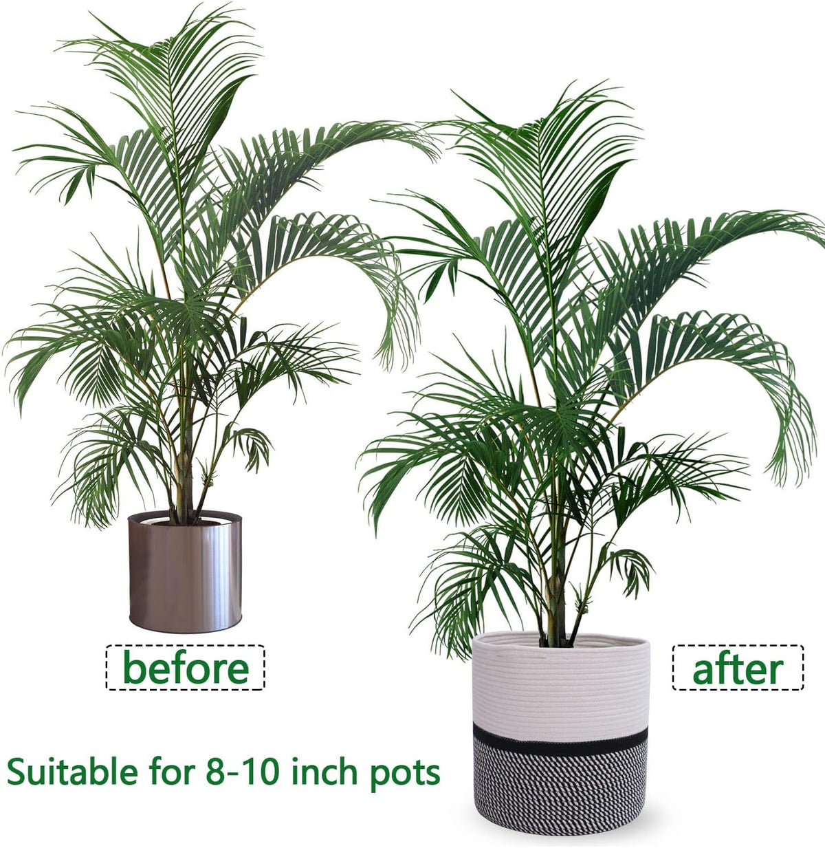 Cotton Rope Plant Basket Modern Woven Basket for 10" Flower Pot Floor Indoor Planters,Storage