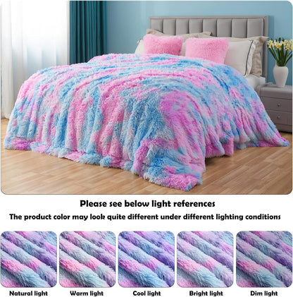 GONAAP Fuzzy Faux Fur Throw Blanket Purple Rainbow Super Soft Cozy Plush Fuzzy Shaggy Blanket for