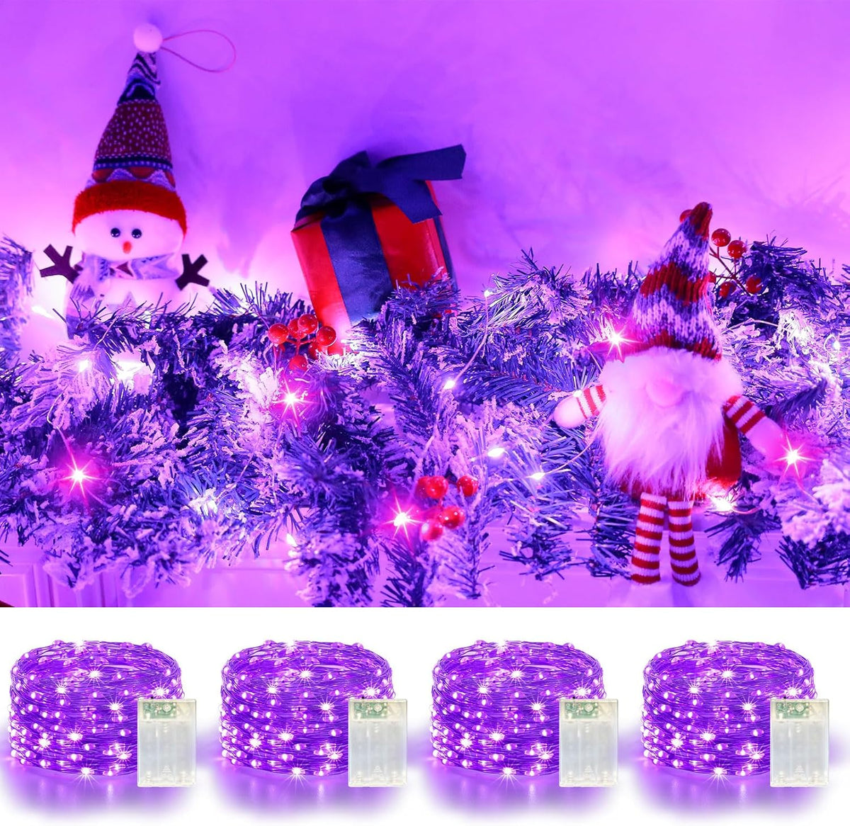 4 Pack 60LED Halloween Fairy Lights Battery Operated - 20FT Twinkle Lights with 2 Lighting Modes