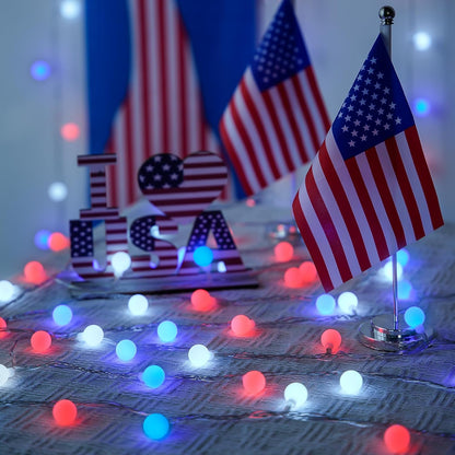 JMEXSUSS Connectable Red White and Blue Lights Indoor Outdoor, 100 LED 33ft 4th of July Decorations