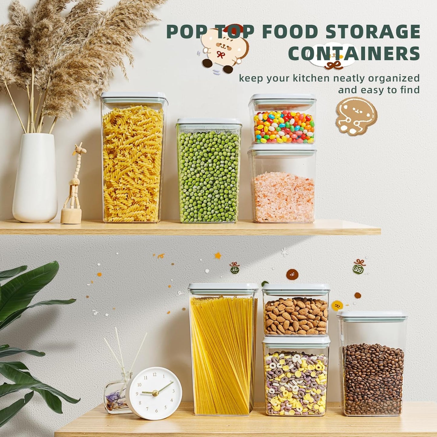 Pop Top Food Storage Containers - 8 Pack BPA-Free Pantry Organizers with Airtight Lids, Food-Grade