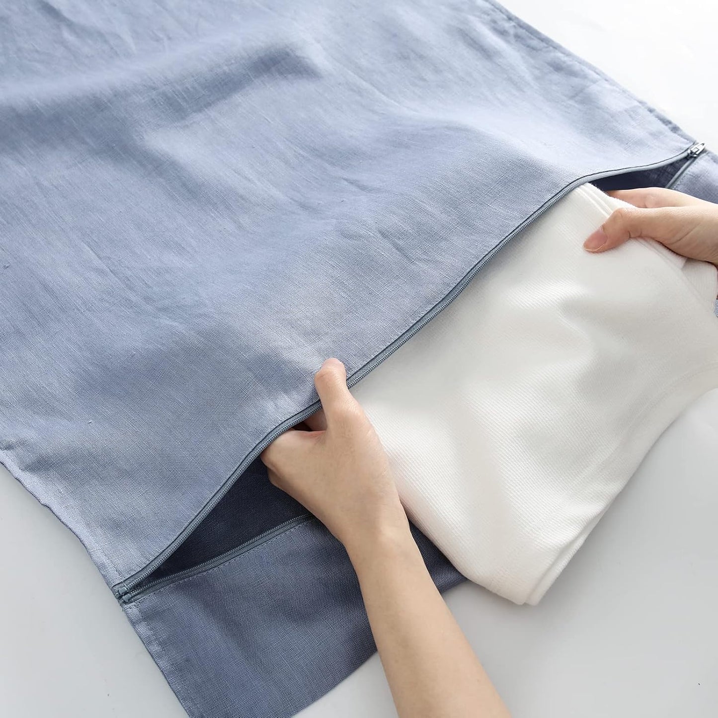 Linen Hanging Laundry Bag, 100% Linen Over The Door Laundry Hamper with Buttons and Zipper, Space