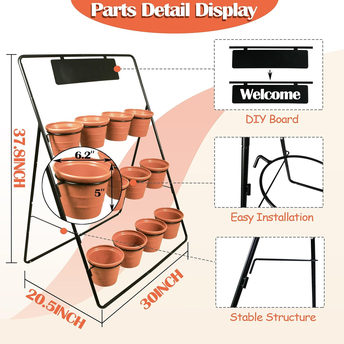 Sunnyglade 3-Tier Metal Plant Stand Rack Multiple Flower Pot Holder Shelf Ladder Plant Display