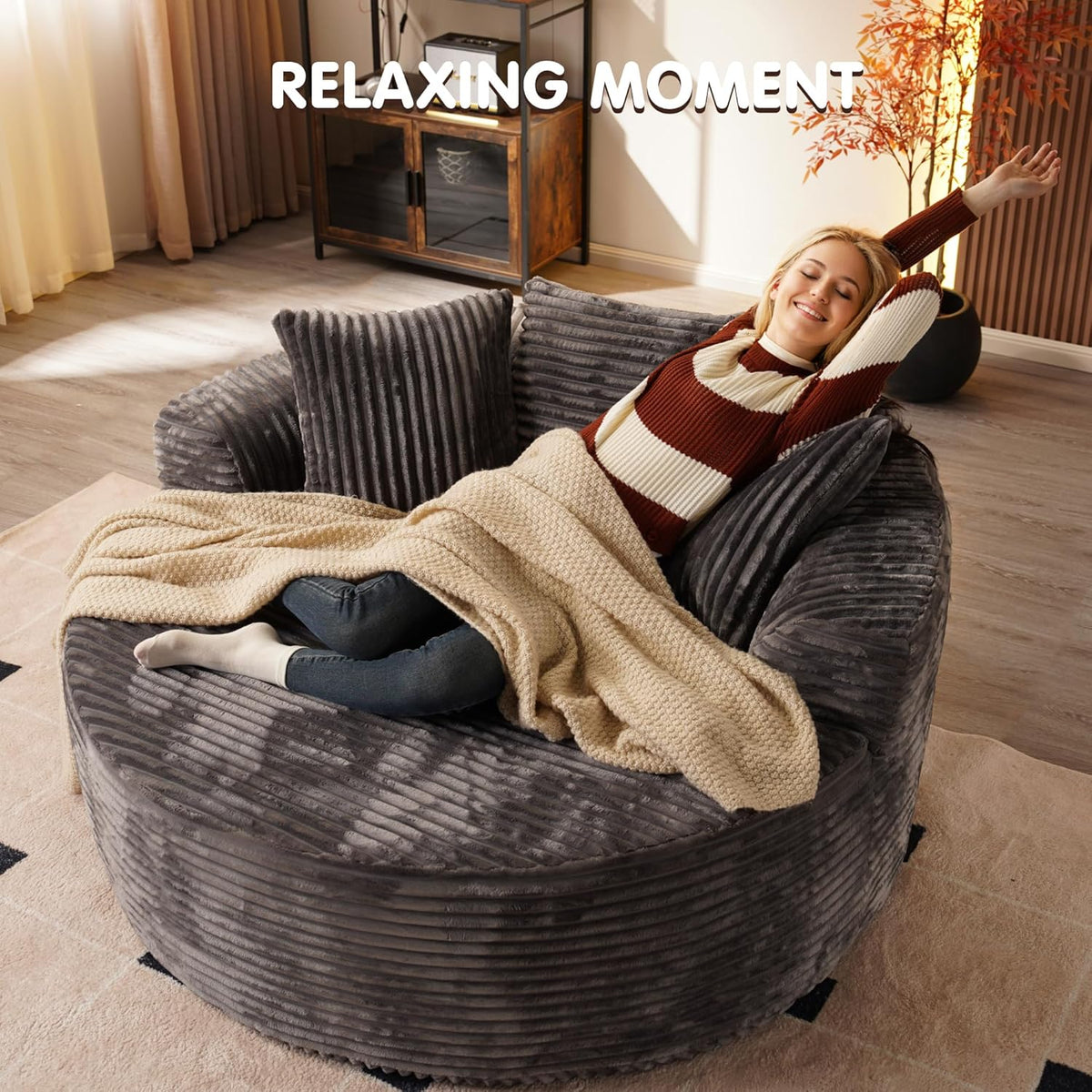 ovios 58" Oversized Round Chair Lounge Chaise Indoor, No Assembly Required, Cloud Large Circle