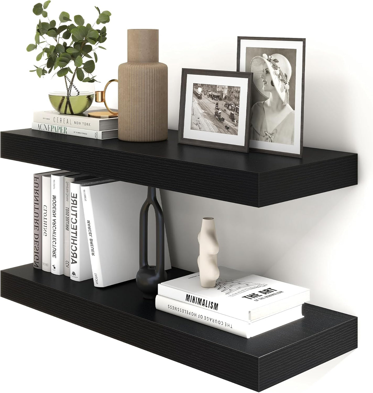 Deep Floating Shelves for Wall | 30W x 12D Black Floating Shelves Set of 2 | 12 Inch Deep Wall