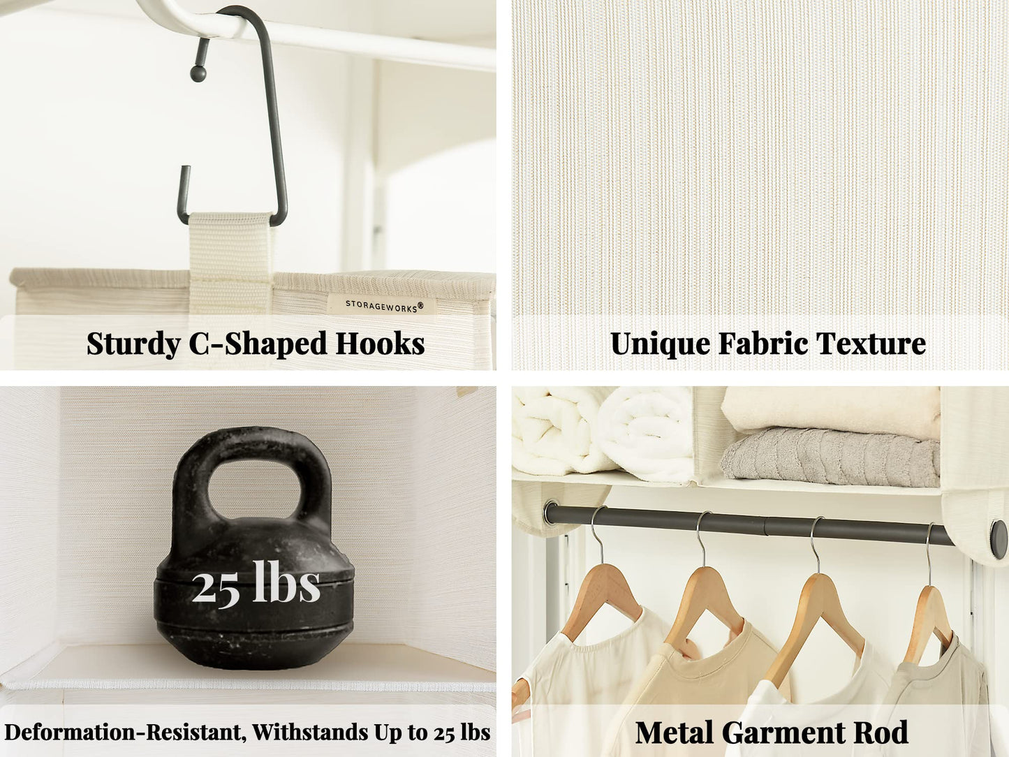 StorageWorks Hanging Closet Organizer with Rod, 4 Sections, 2 Tiers, White