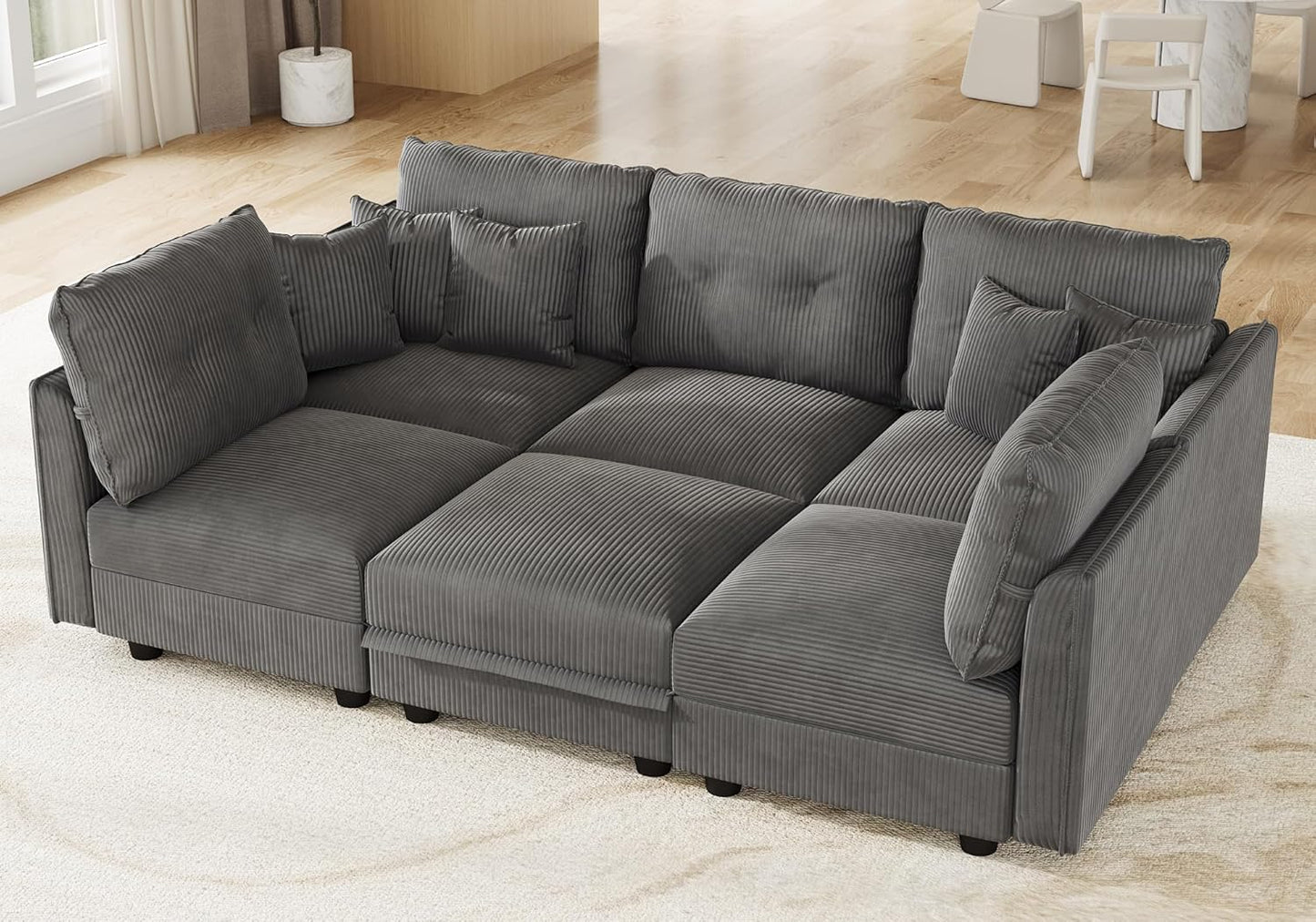 LLappuil Modular Sectional Sofa with Storage Seats, Corduroy Convertible Modular U Shaped Sectional