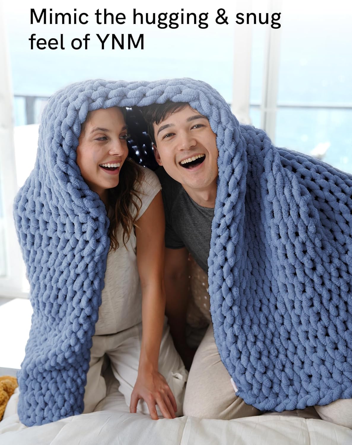 YnM Chunky Throw Blanket, Medium-Weight, Hand Knitted with Chenille Yarn, Skin Friendly, Ventilated