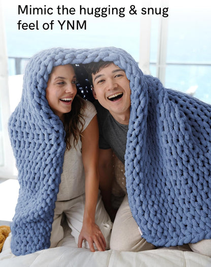 YnM Chunky Throw Blanket, Medium-Weight, Hand Knitted with Chenille Yarn, Skin Friendly, Ventilated