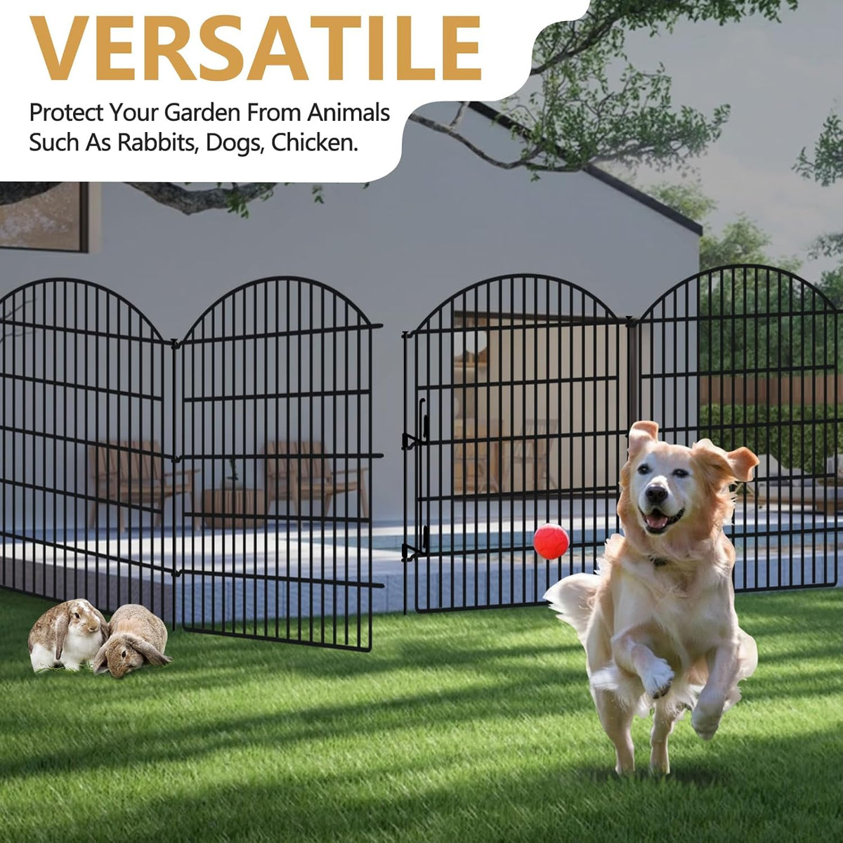 10 Panels Decorative Garden Fence with Lock, 48in (H) x 24ft (L) No Dig Dog Animal Barrier for