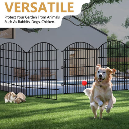10 Panels Decorative Garden Fence with Lock, 48in (H) x 24ft (L) No Dig Dog Animal Barrier for
