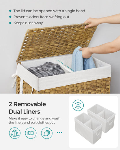 SONGMICS Laundry Hamper with Lid, 110L Wicker Laundry Basket