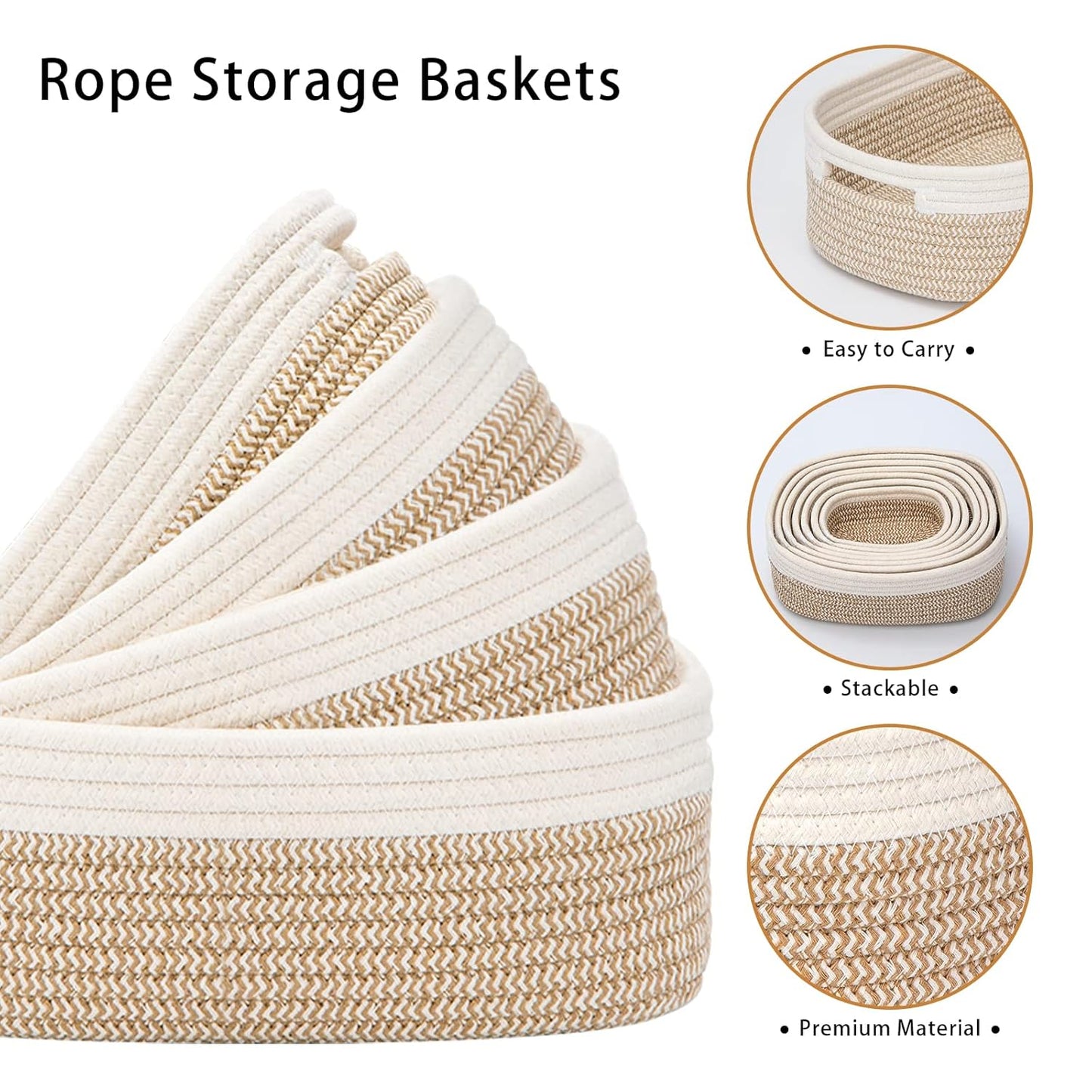 7 Piece Cotton Rope Woven Basket Set - Small Basket for Baby Nursery, Pets, Montessori, Dog & Cat