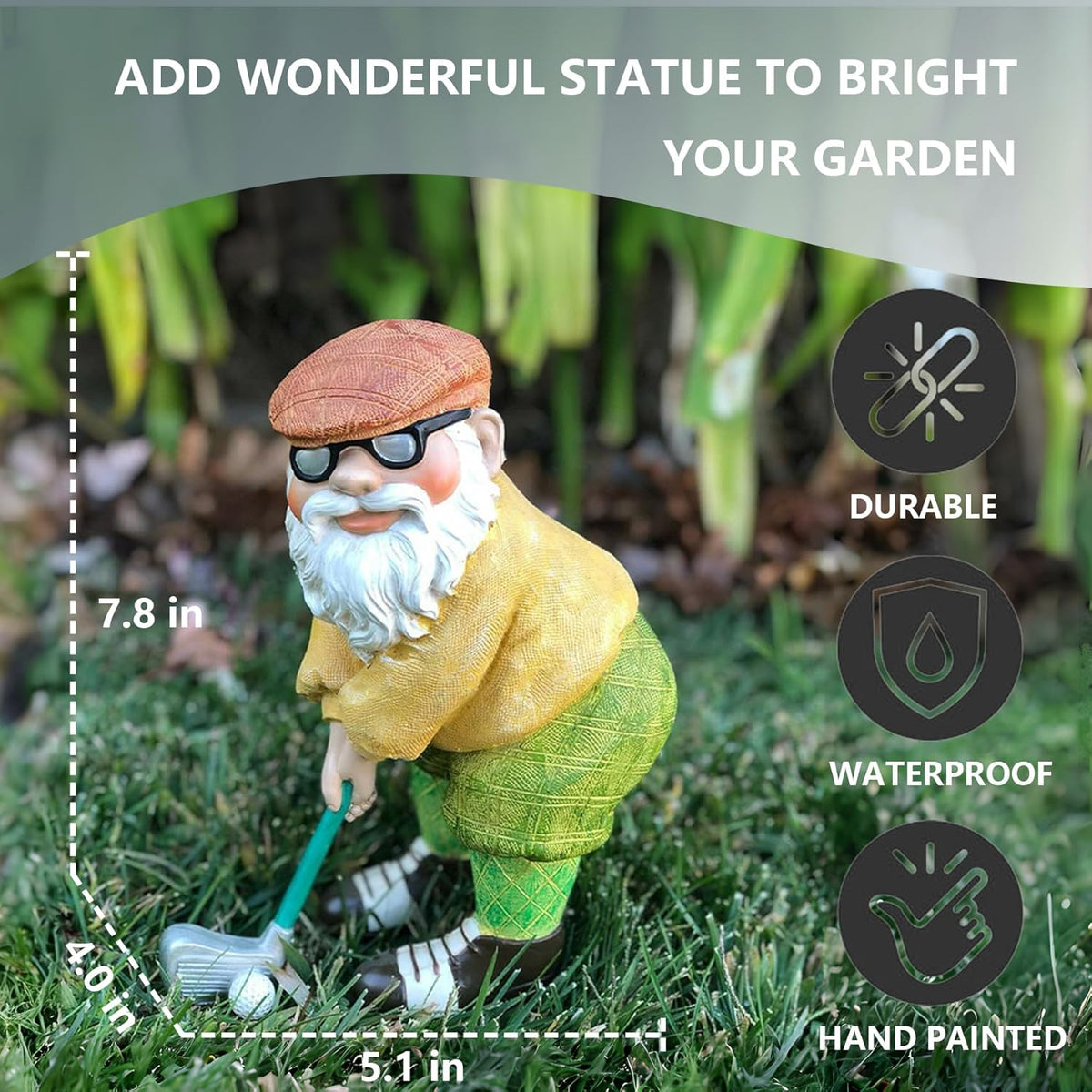 Elenon Golf Gnome Garden Statue Decorative, Adorable Flower Bed Decor Gnome Outdoor Decor, Funny