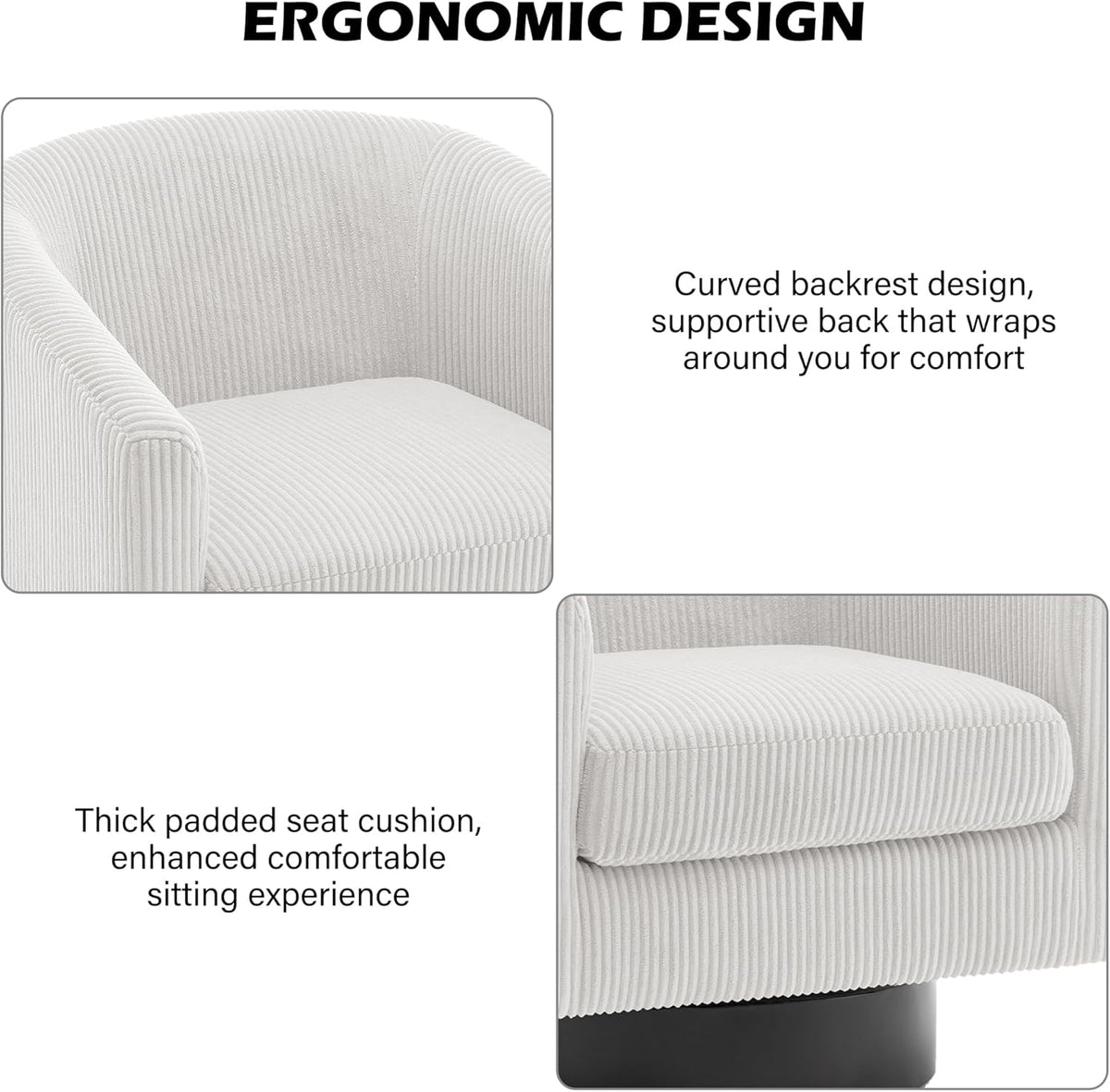 Swivel Barrel Accent Chair, Modern Round Corduroy Fabric Arm Chair for Living Room, Bedroom, Comfy