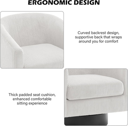 Swivel Barrel Accent Chair, Modern Round Corduroy Fabric Arm Chair for Living Room, Bedroom, Comfy