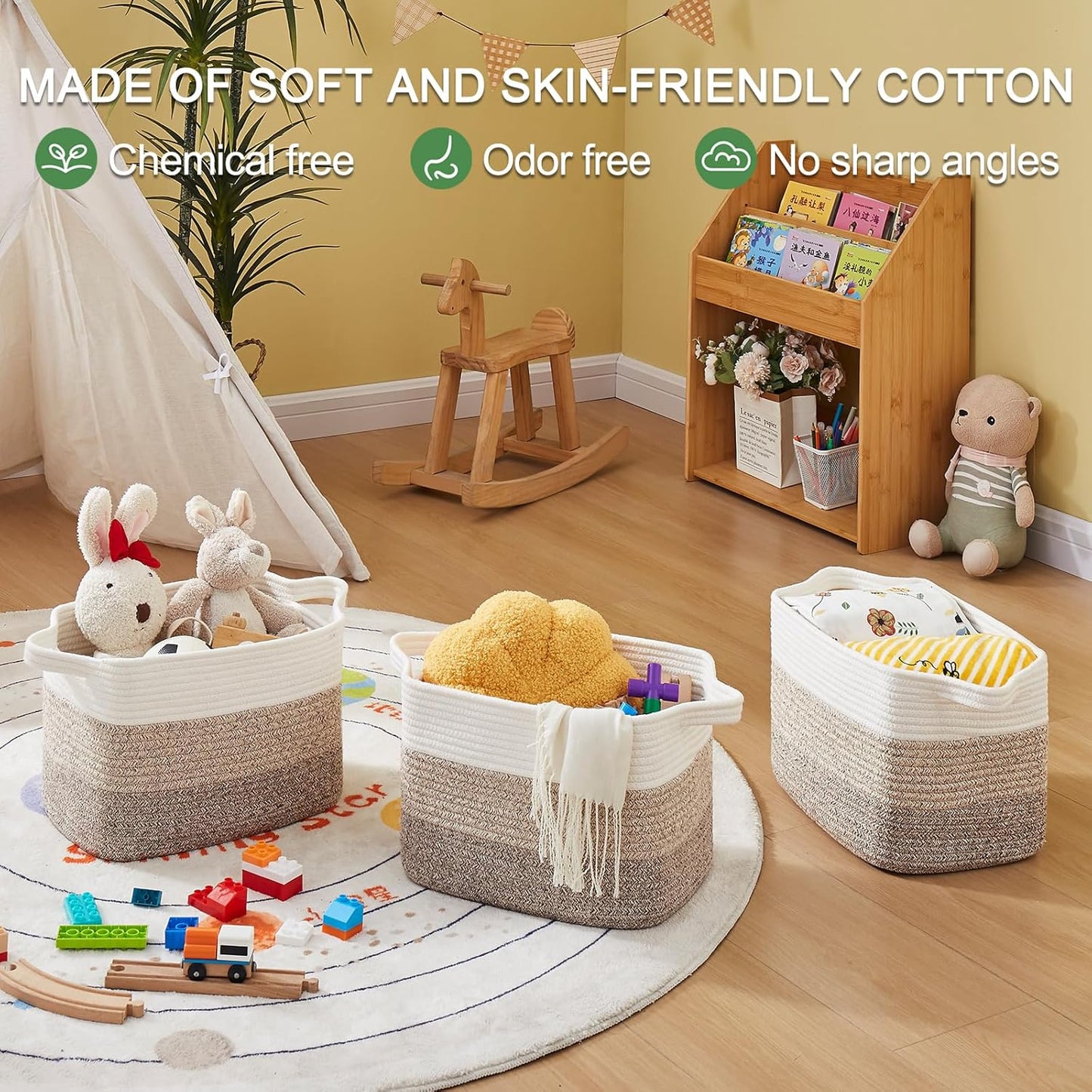 Storage Basket for Organizing, Woven Baskets for Storage, Rectangle Decorative Baskets for Shleves