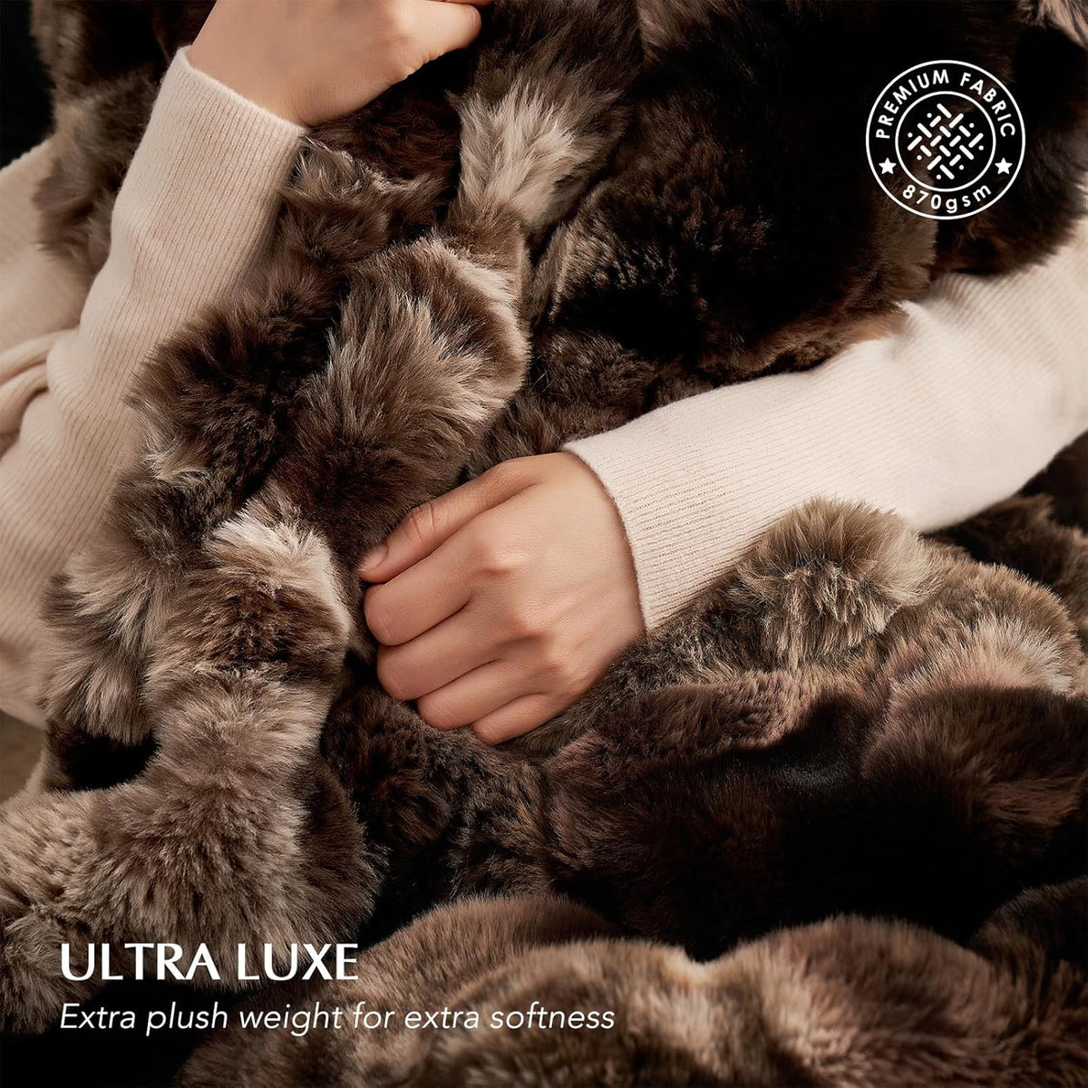EVERGRACE Ultra Soft Luxury Fluffy Ridgeline Faux Rabbit Fur Throw Blanket, Thick Warm Bubble Throw