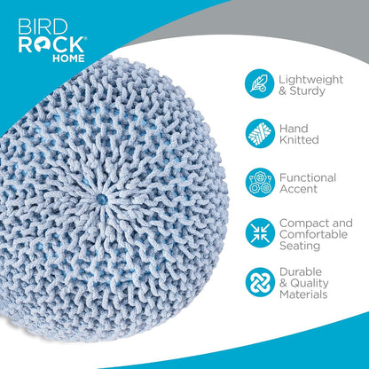 BIRDROCK HOME Round Pouf Ottoman | Cotton Braided Foot Stool with Bean Bag Filling | Boho Foot Rest