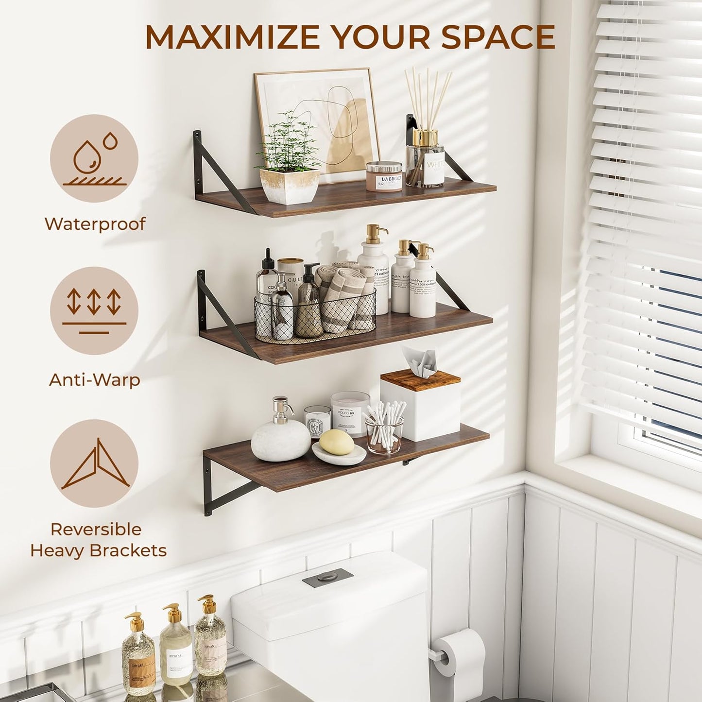 Heimlove 24" W x 12" D Wall Shelves for Books, 12 Inch Deep Floating Shelves Set of 3, Wide