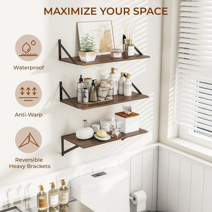 Heimlove 24" W x 12" D Wall Shelves for Books, 12 Inch Deep Floating Shelves Set of 3, Wide