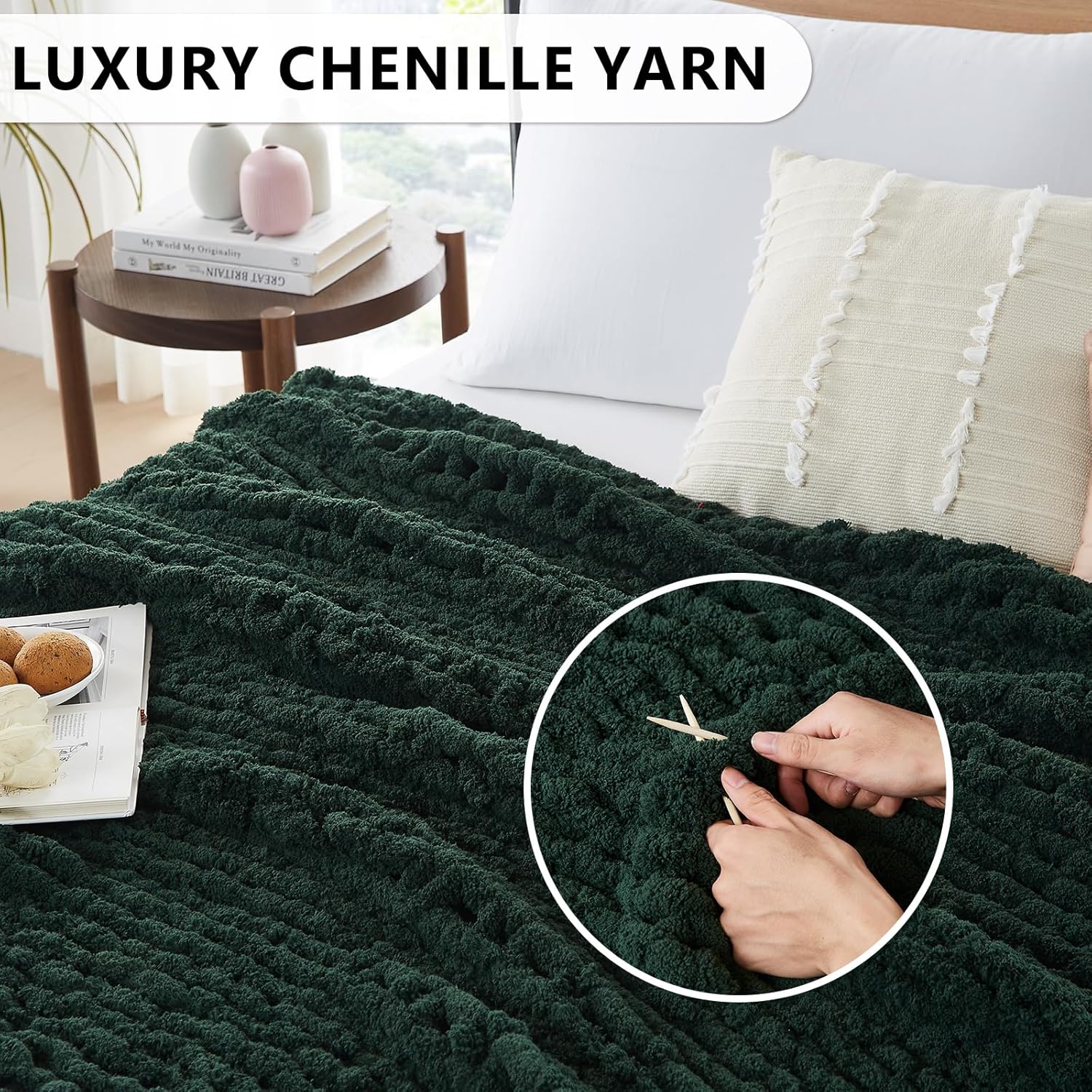 L'AGRATY Chunky Knit Blanket Throw - Soft Chunky Throw Blanket 40x50: 100% Hand Kintted Chenile