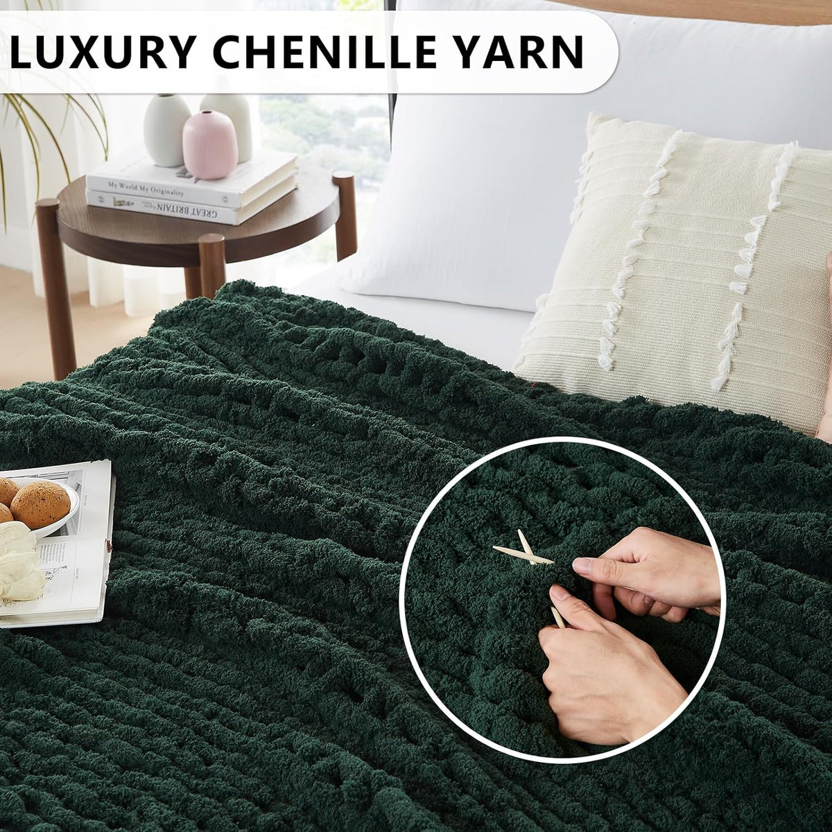 L'AGRATY Chunky Knit Blanket Throw - Soft Chunky Throw Blanket 30x40: 100% Hand Kintted Chenile