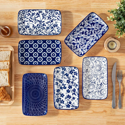 vancasso Selene 8.5 Inch Rectangular Salad Plates Set of 6, Ceramic Salad Plates for Sushi