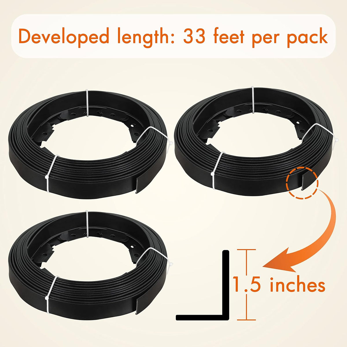 Gardzen 1.5" x 100' Landscape Edging Kit, Garden Edging Coil Comes with 120 Pcs Spikes, No Dig Lawn