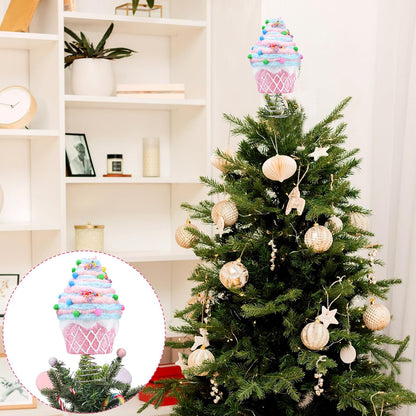 Retisee 7.9 Inch Pastel Dessert Christmas Tree Topper Pink Cupcake Tree Topper Candy Donut