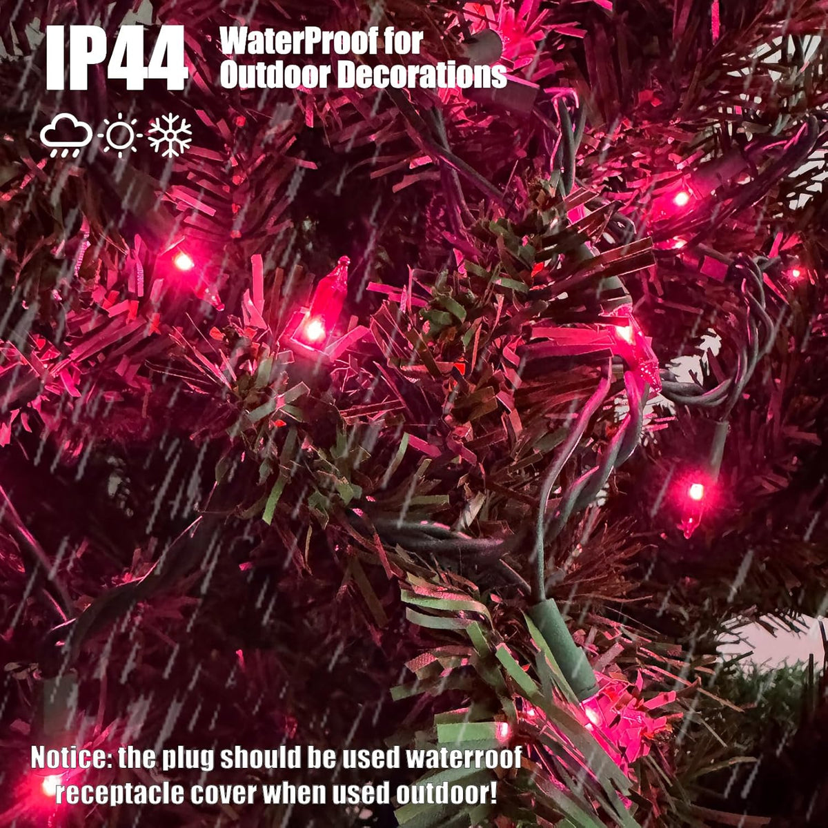 HISHINY Christmas Lights 100 Count Pink Christmas Tree String Lights with Green Wire for Outdoor
