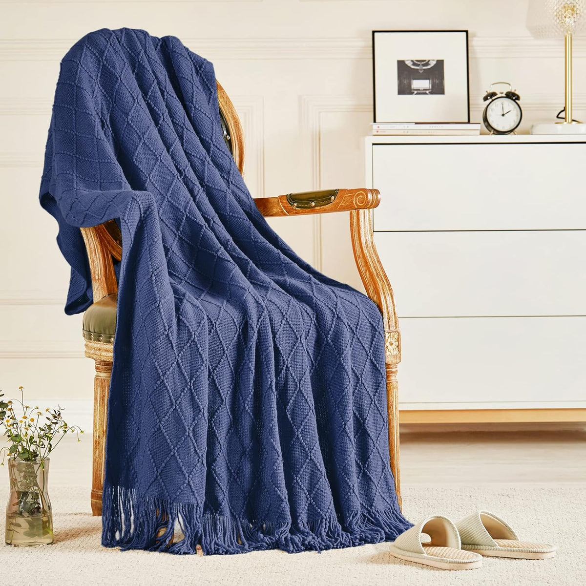 inhand Navy Blue Throw Blanket for Couch and Bed, Soft Living Room Home Decor Knitted Twin Size