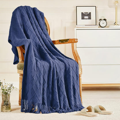 inhand Navy Blue Throw Blanket for Couch and Bed, Soft Living Room Home Decor Knitted Twin Size