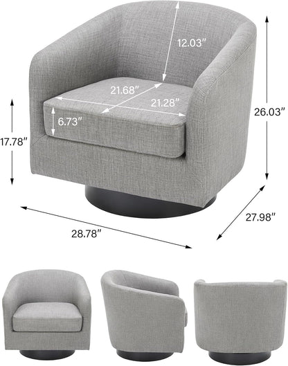 Swivel Barrel Accent Chair, Modern Round Linen Arm Chair for Living Room, Bedroom, Comfy Club