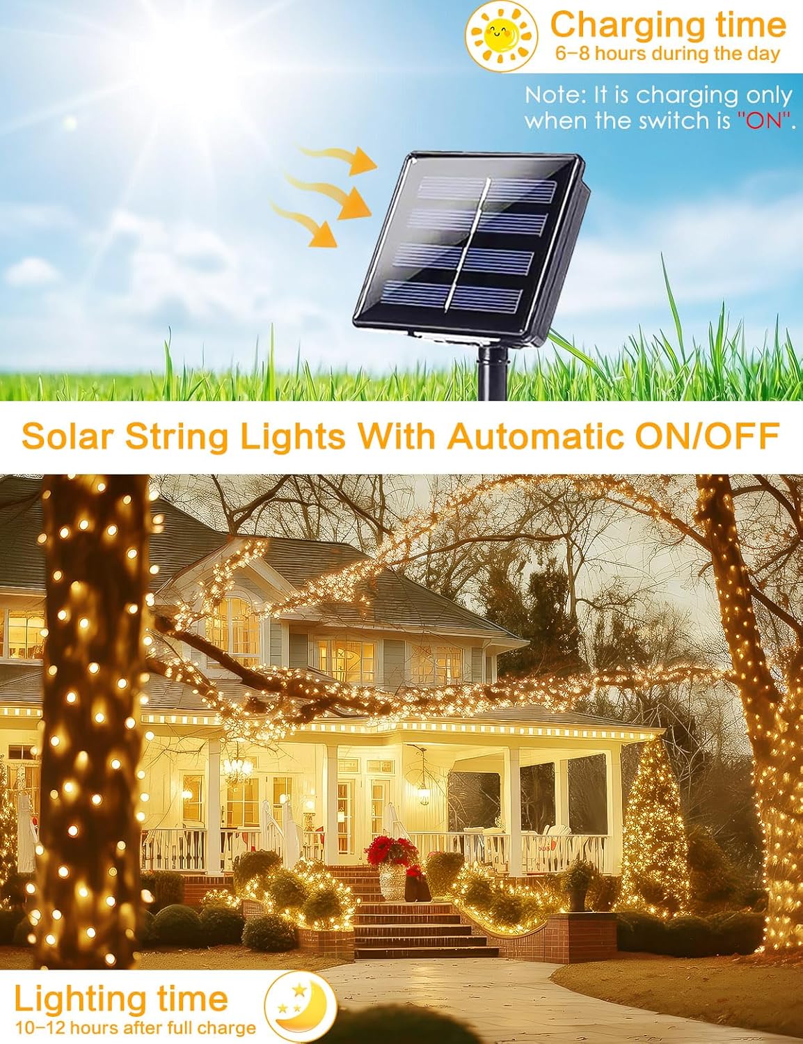 2Pack Solar String Lights Outdoor, 80FT 200LED Solar Fairy Lights, Waterproof Copper Wire & 8