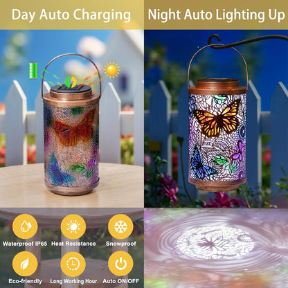 2Pack Solar Lanterns Outdoor Waterproof Colorful Butterfly Garden Gifts for Women, Multicolor Solar