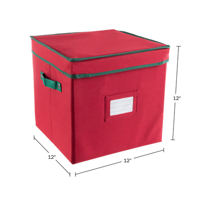 Christmas Decor Storage Box - Red Oxford Canvas Ornament Cube Chest With 64 Compartment Dividers