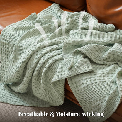 PHF 100% Cotton Waffle Weave Blanket King Size, Soft Lightweight Breathable Cozy Summer Blankets