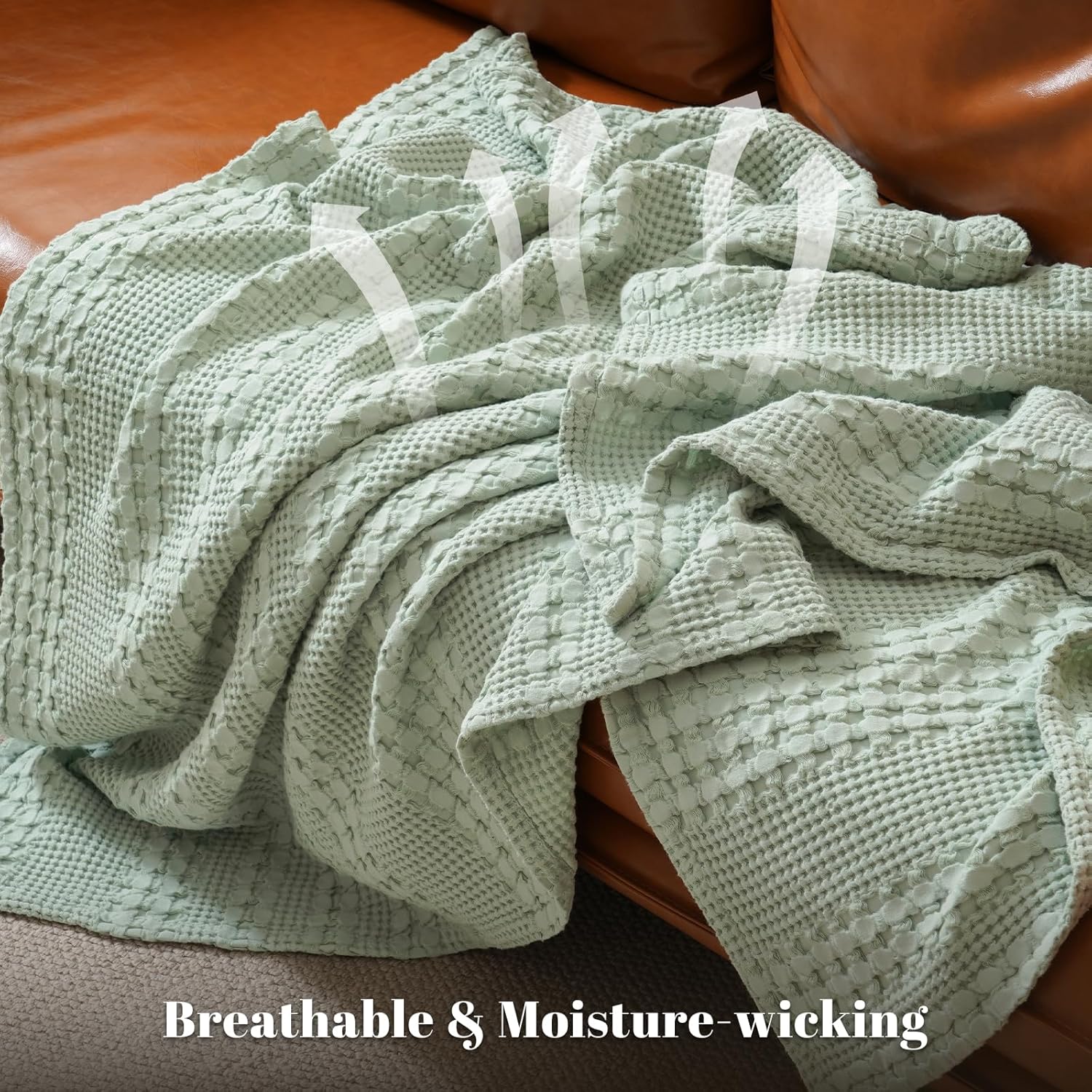 PHF 100% Cotton Waffle Weave Blanket Twin Size, Soft Lightweight Breathable Cozy Summer Blankets