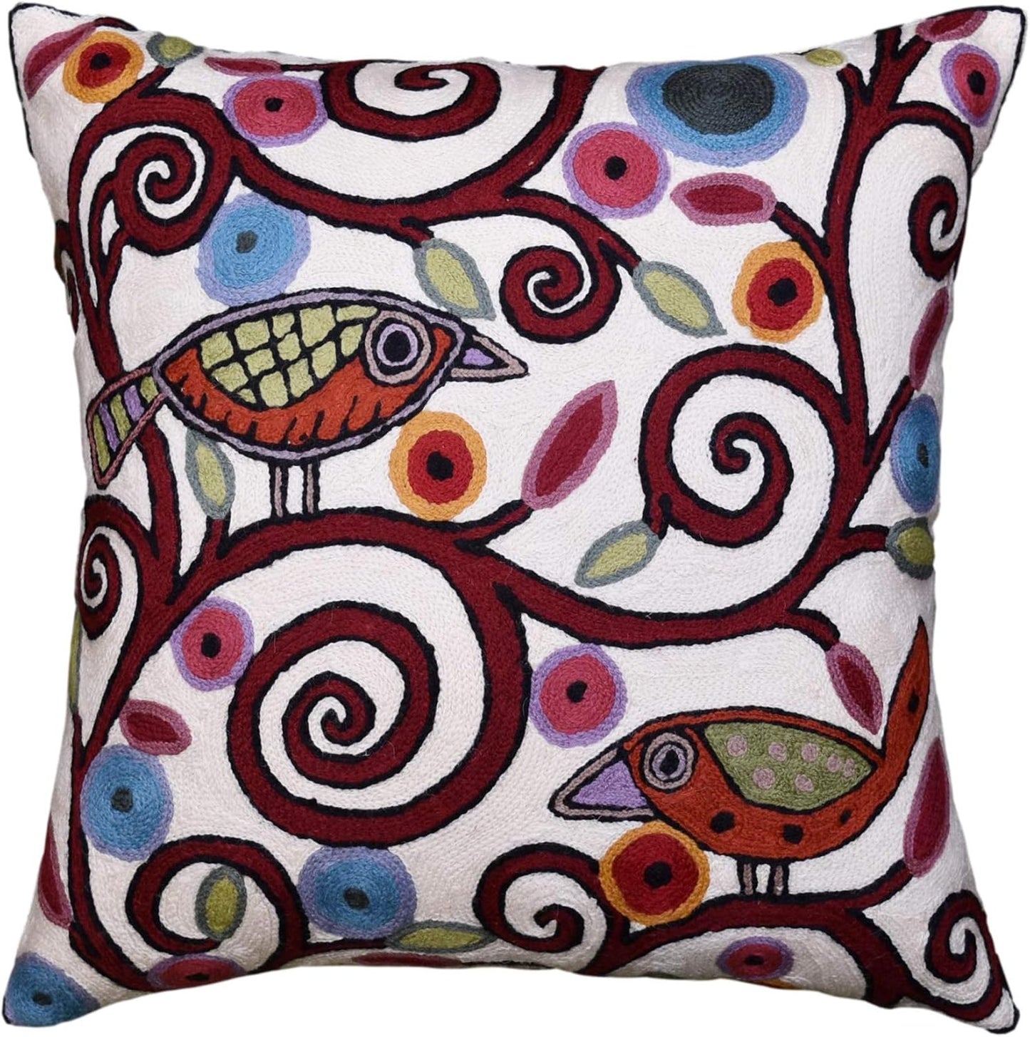 Cream Tree of Life Pillow Cover Birds White Floral Pillowcase Flower Accent Botanical Pillowsham