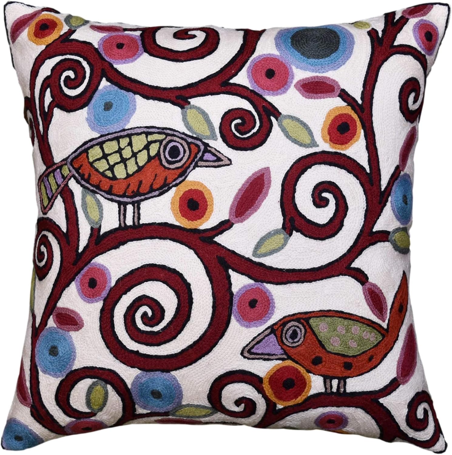 Cream Tree of Life Pillow Cover Birds White Floral Pillowcase Flower Accent Botanical Pillowsham