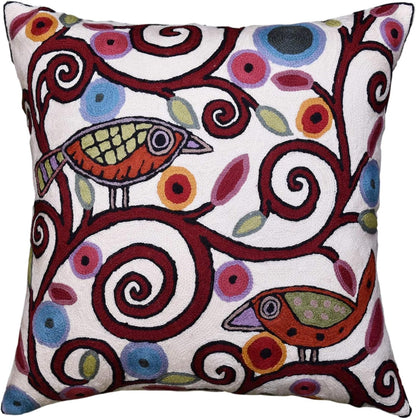Cream Tree of Life Pillow Cover Birds White Floral Pillowcase Flower Accent Botanical Pillowsham