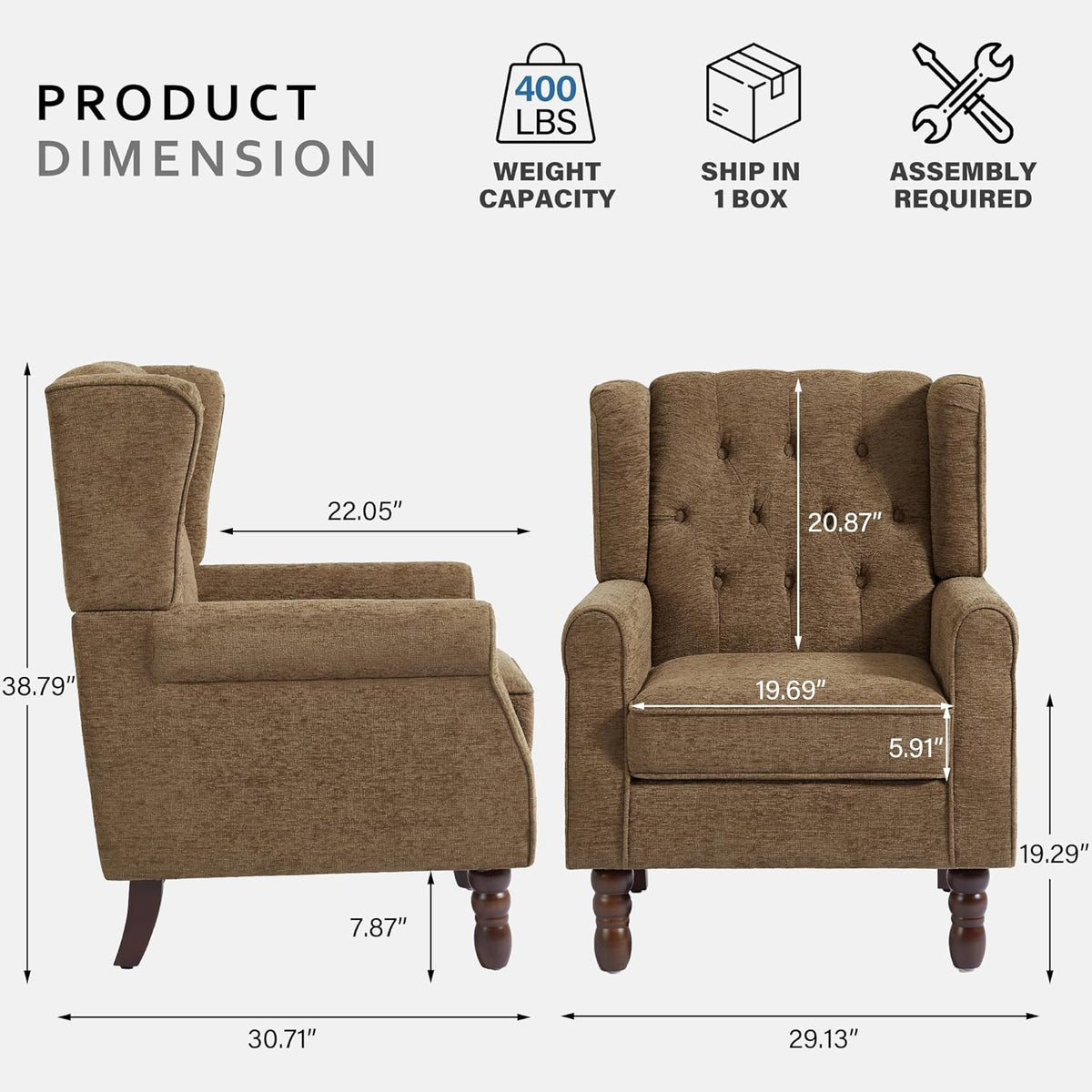 Lumibee High Back Accent Chair,Upholstered Wingback Armchair with Solid Wood Legs for Small
