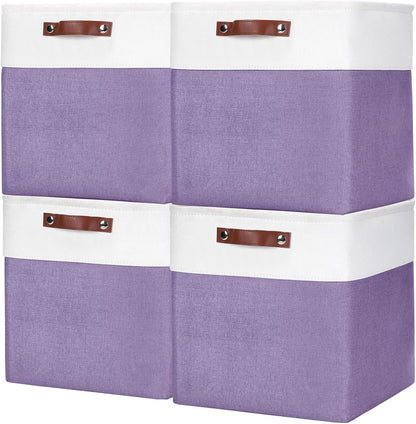 13x13 Cube Storage Bins, Collapsible Fabric Storage Box, 4 Pack Closet Baskets with Handles for