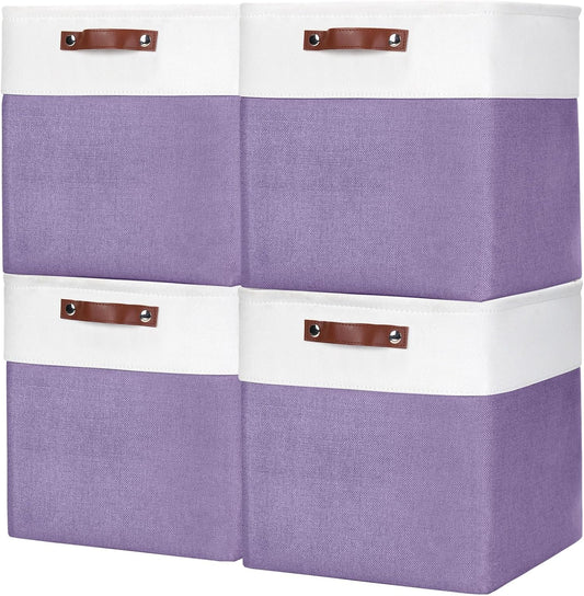 13x13 Cube Storage Bins, Collapsible Fabric Storage Box, 4 Pack Closet Baskets with Handles for