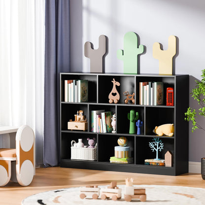 Cozy Castle Black Bookshelf, 3-Tier Open Shelf Bookcase, 10 Cube Storage Organizer with Anti-Tilt