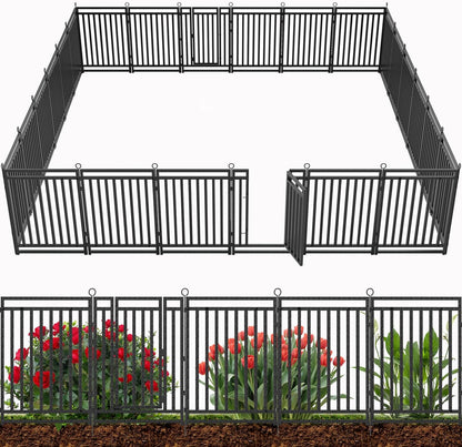 Decorative Garden Fence 54ft (L) × 40in (H), 21 Panels + 3 Gates, Metal Dog Fence Outdoor for Yard