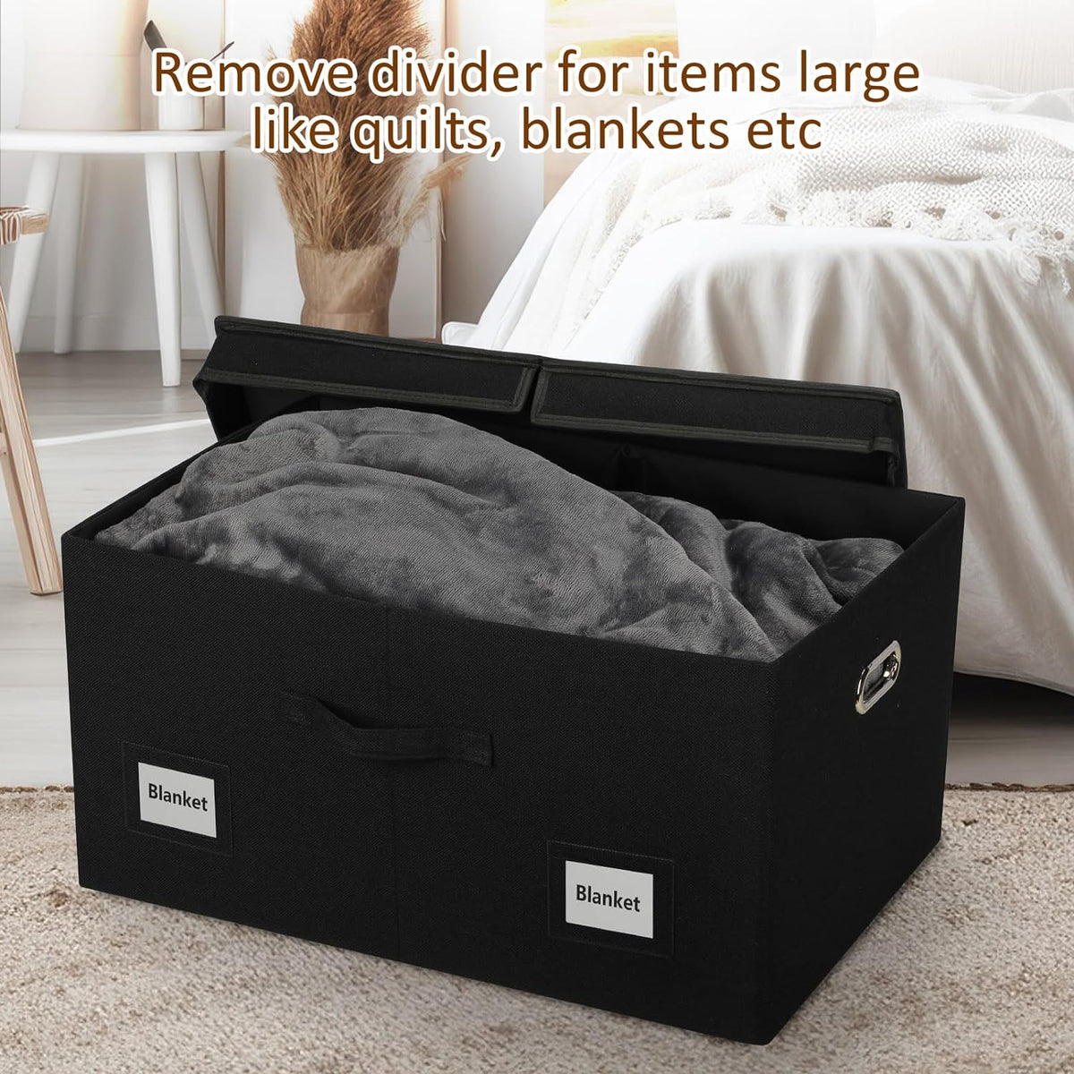 75 Quarts Extra Large Decorative Storage Bins with Lids, 1 Pack Black Collapsible Storage Bins with