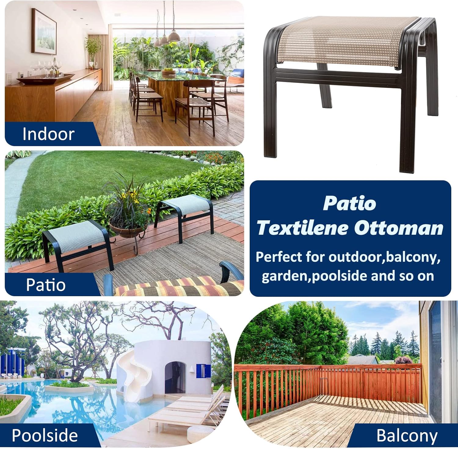 Outdoor Patio Ottoman Seat Textilene Portable Metal Footstool Portable Footrest Patio Chairs 2 Set